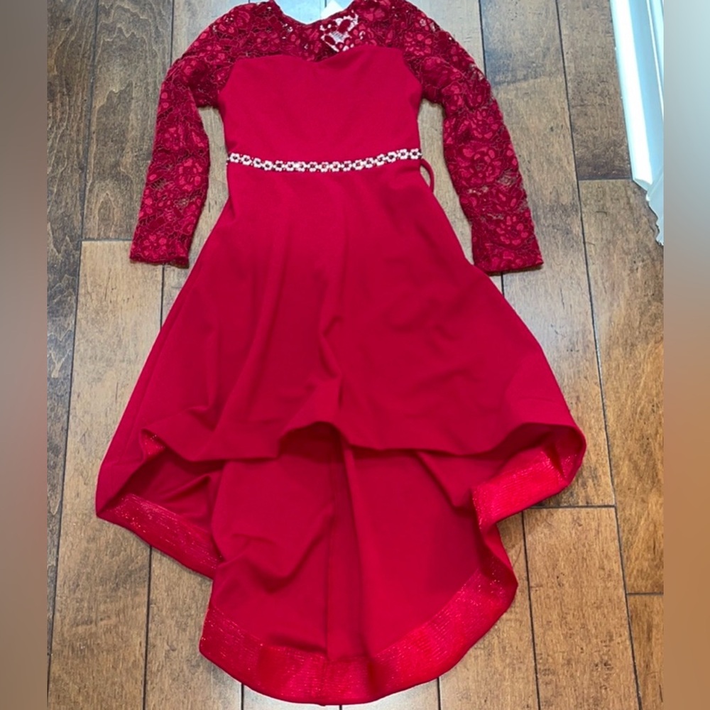 Xtraordonary Girls sz10 lace and jewelry high low party dress
